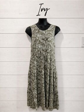 IVY – Olive Green Paisley Maxi Dress XXL